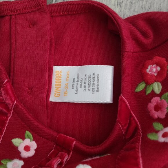 Gymboree Red Long Sleeve Dress with Floral Embroidery - Picture 6 of 8
